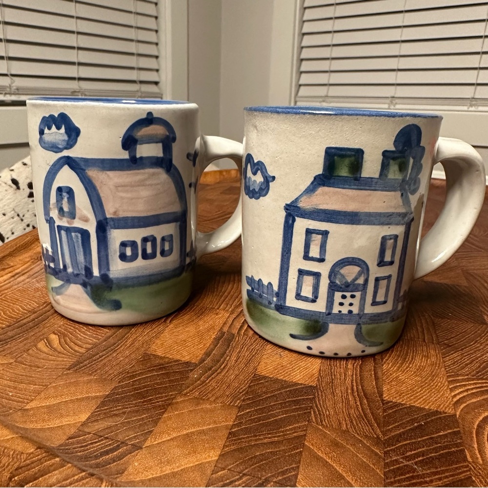 Signed MA Hadley Collectible Straight Side "The End" Pair of Coffee Tea Mug Cup